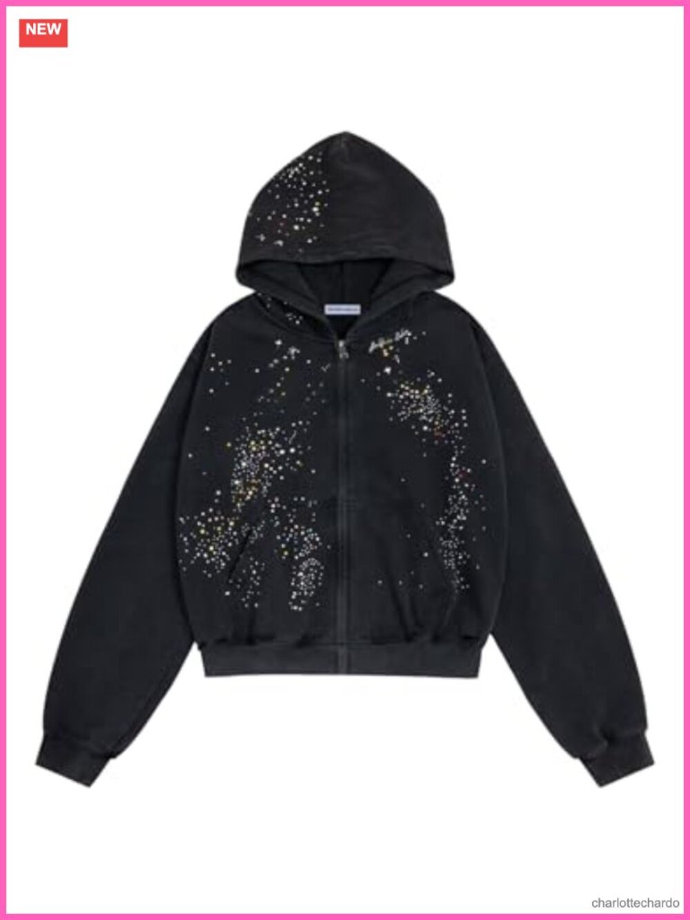Star Rhinestone Zip Up Hoodies Unisex Loose Y2K Pocket Sweatshirts